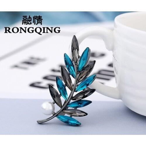 RONGQING 12pcs/lot Fashion Leaves pearl Colorful brooch For Women jewelry broochs wholesale for mom wife girl friend