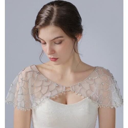 100% Handmade Luxury Crystal Bling Bridal Wraps Beading Lace Short Cloak Wedding Shawl Wedding Bridal Jacket Bolero Wrap Bridal