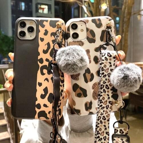 Luxury Leopard Print Necklace Strap Cord Chain Phone case For iPhone 12 11 Pro Max 12 Mini 11Pro 7 8 6 Plus XS MAX XR X IMD Case