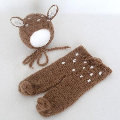 Christmas Santa Claus Outfit Crochet Mohair Reindeer bonnet and pant set Newborn deer romper Photography props Animal clothes
