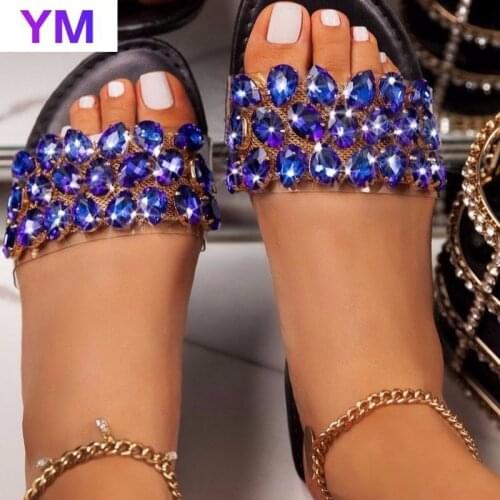 Flat Slippers Womens Sandals Pvc Transparent Clear Crystal Casaul Fashion Lady Sandals Size 35-43 Summer Zapatillas Mujer Casa