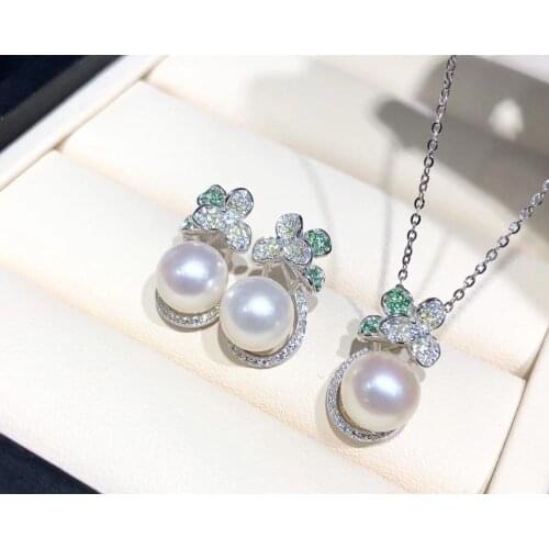 Flower 925 Sterling Silver Pendant Earrings Set Base Mounts Findings Beautiful Jewelry Set Parts Fittings Womens Accessories