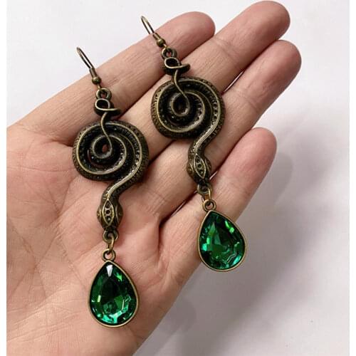 Vintage Shiny Crystal Pendant Snake Earrings, Exquisite Womens Fashion Earrings, Sexy Acrylic Earrings