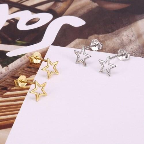 Original S925 Silver Star Earrings For Women Korean Small Hollow Five-Pointed Star Sweet Cute Ear Jewelry Female Party Wholesale