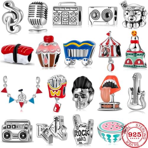 Love Music 925 Sterling Silver Fashion Piano Microphone Music Charms Beads Fit Original JIUHAO Charm Bracelet Jewelry Making