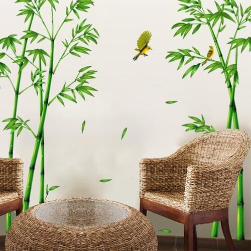 [SHIJUEHEZI] Green Bamboo Forest Wall Stickers DIY Plant Wall Decals for Living Room Bedroom Wardrobe Home Decoration Vignette