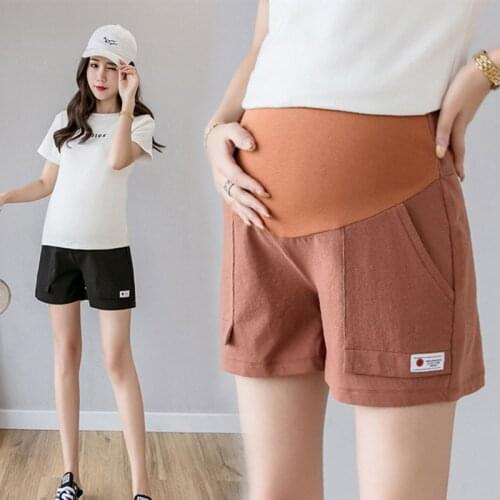 Cotton Linen Maternity Shorts Pregnant Women Summer Thin Loose Short Pants Pregnancy Outside Khaki Trousers Casual Shorts
