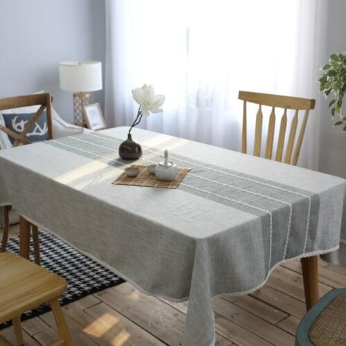 Simple Striped Tablecloth Cotton Linen Tablecloth Fabric Dust Cloth Coffee Table Cloth Tablecloth for Rectangular Table