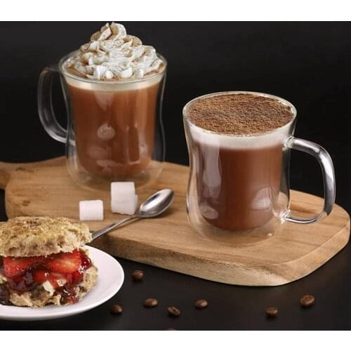 Double Walled Coffee Glasses Mugs Cappuccino Latte Macchiato Glasses Cups With Handle Borosilicate Heat Resistant Glass Cups