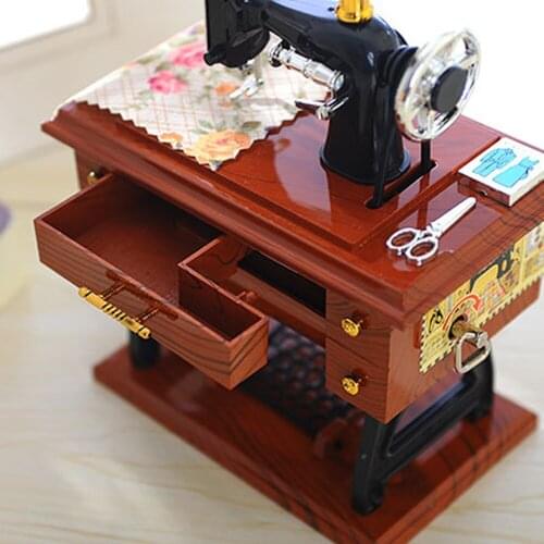 Vintage Music Box Mini Sewing Machine Style Mechanical Birthday Gift Table Decor Sewing Machine Style Mechanical Music Box #G2