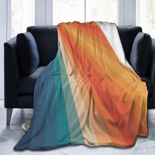 Retro 70s Sun Rays Aesthetic Vintage Rainbow Flannel Throw Blankets, Soft Plush Fluffy Blanket, Winter Warm Cozy Fleece Throws