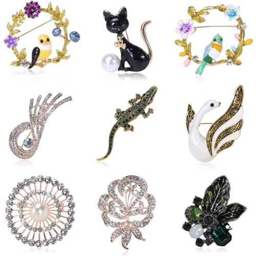 Choose Rhinestone and Animal Flower Crystal Swan Brooches for Women Elegant Animal Pins and Brooches Fashion Jewelry