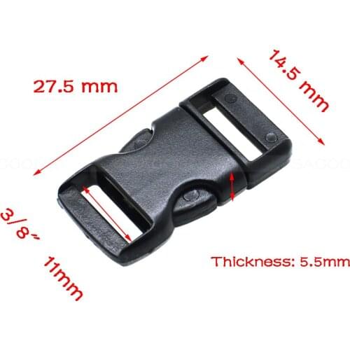100pcs/pack 3/8" Plastic Flat / Straight Buckles For Paracord Bracelet Backpack Straps Webbing 10mm Black