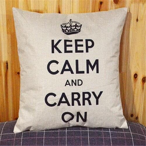 2pc/lot Keep calm and Carry On Printing Cushion Cover Linen Cushion cover Vintage Style Car cushion case Soft Pillow Case