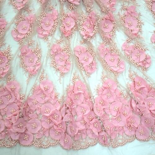 2021 Hot Sale 3d Flower Lace With Pearls French Net Lace Fabric For Collection HY0888