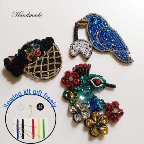 3D bird flowers peacock Handmade Rhinestone beaded Patch for clothing DIY sequins embroidery applique Patches decorative parches
