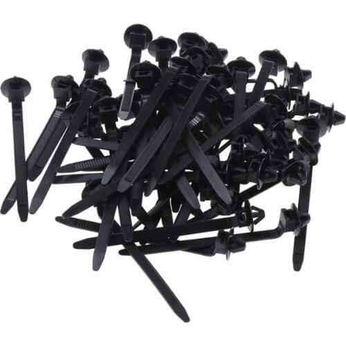 50 Pcs Nylon Black Car Cable Strap Push Mount Wire Tie Retainer Clip Clamp