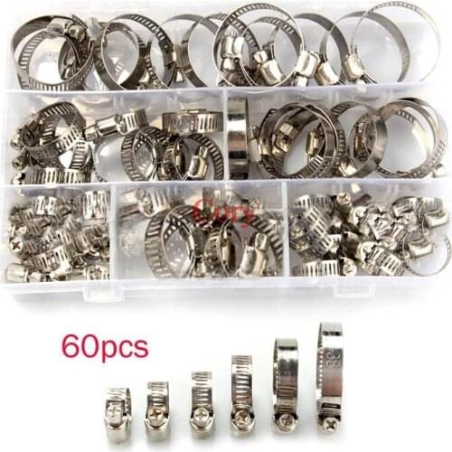 60PCS/set Fit Hose Diameter: 8-12mm, 10-16mm, 13-19mm, 16-25mm, 19-29mm, 22-32mm, 25-38mm Stainless Steel Hoop Clamp Hose Clamp