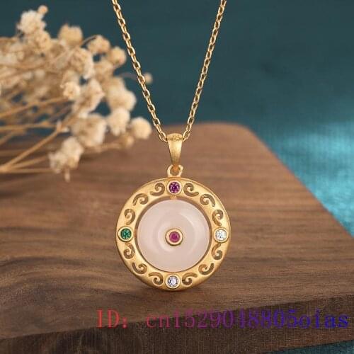 White Jade Doughnut Pendant Amulet Women Zircon Jewelry Necklace Crystal Charm Chalcedony 925 Silver Agate Fashion Gemstone