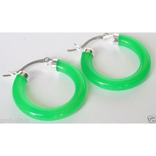 Brinco wedding good Hot sale new Style >Ladys Green gem Gems 30mm Ring Hoop Pierced Earrings women -jewelry