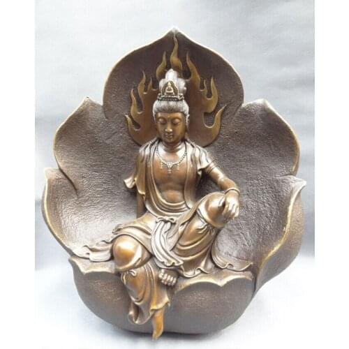 Fast shipping USPS to USA S1846 19" Chinese Pure Bronze Buddhism Kwan-Yin Set Goddess GuanYin In Lotus Statue