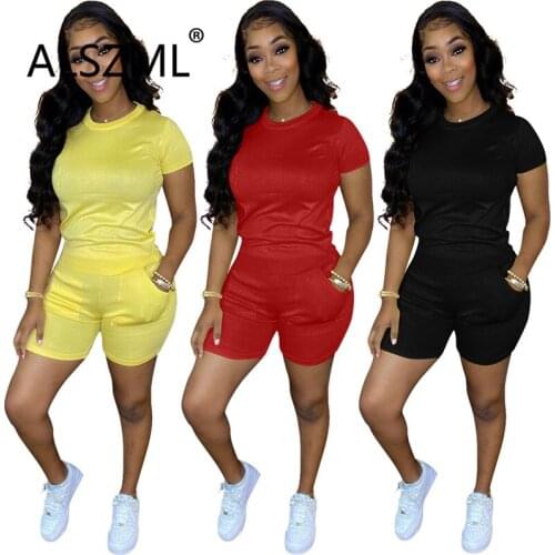 Women O Neck Tops And Shorts Set Summer Short Sleeve 2 Pieces Matching Suit Track Suits
