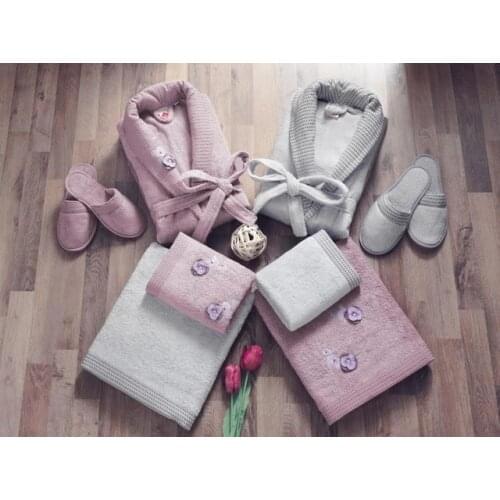 Cotton Box 3D Embroidered Bamboo Family Robe Set-Damson Gray 405637191