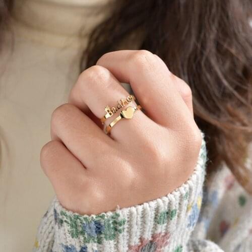 Customized Personalized Double Layer Heart Rings With Crown Stainless Steel Adjustable Rings for Women Sister Birthday Gifts