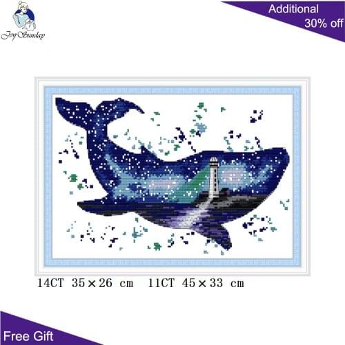 Joy Sunday The World Of Whales DA479 14CT 11CT Counted and Stamped Whale In The Sea Animal Home Decor Cross Stitch kits