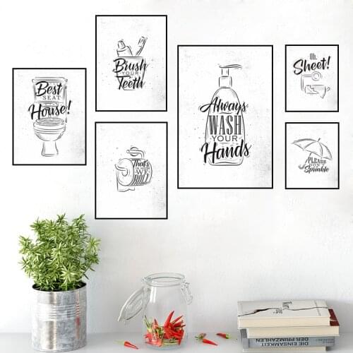 Canvas Painting Toilet Quote Picture Bathroom Brush Wall Art Poster Black White Fashion Washroom Prints Home Decor