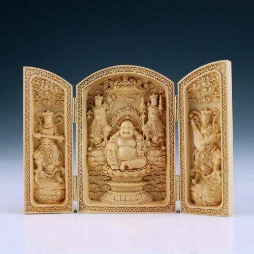 China Calligraphy Box Original Exquisite Handwork Carved Boxwood Buddha Statue