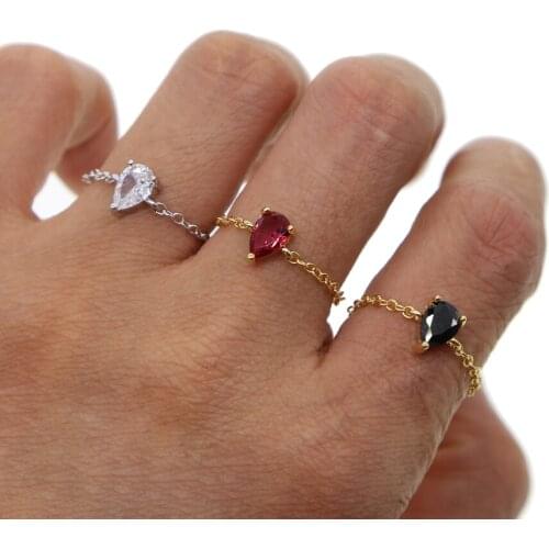 High Quality Cute Small tear drop single stone cz Cubic Zircon Ring for Women Adjustable Ring Bague gold silver Color Jewelry
