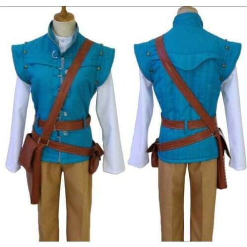 Movie Rapunzel Tangled Flynn Rider Costume Cosplay Men Adult Outfit Jacket Full Set Shirt Vest Pants Belt Bag