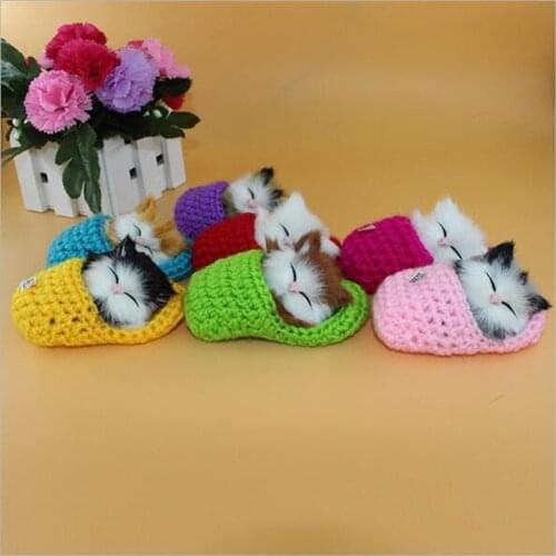 Mini Lovely Simulation Sounding Shoe Kittens Cats Plush Toy Sleeping Cats Toy Kids Appease Doll Birthday Gift Doll Home Decor