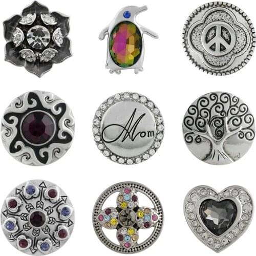 MOM Love Rhinestone Flower 20mm Metal snap button jewelry DIY bracelet KD1026