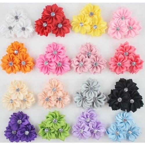 Soft Matte Satin Silk Flowers For Baby Hair Accessories Artificial Rosette Fabric Flowers with Acrylic stone For Headbands