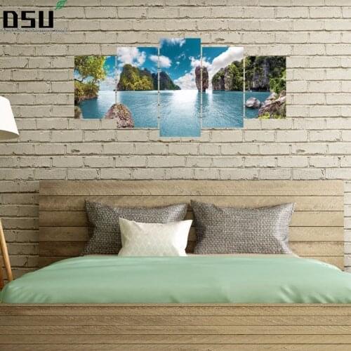 5pcs/set 3D Thailand Sea Island Combination Wallpaper Bedroom Sofa Wall Sticker Poster Self-adhesive PVC Art Mural Home Decor