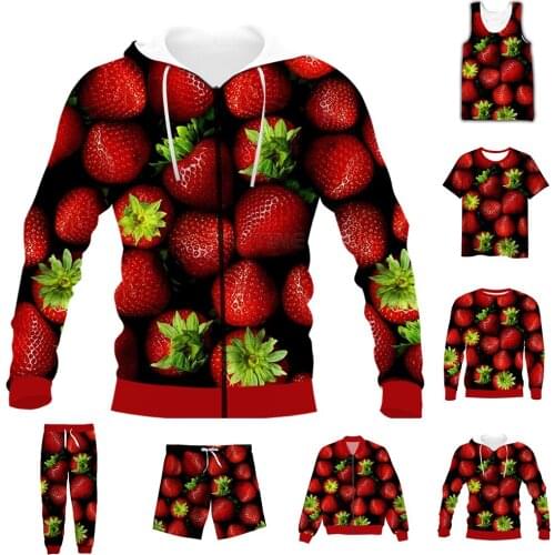 New Funny 3D Full Print Fruit Strawberry T-shirt/Sweatshirt/Zip Hoodies/Thin Jacket/Pants Four Seasons Casual Suit V52
