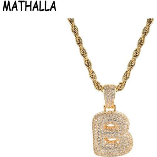 MATHALLA Letter Necklace Mens Letter Initial Pendant Female Gold Silver Cubic Zirconia Hiphop Jewelry Pendant