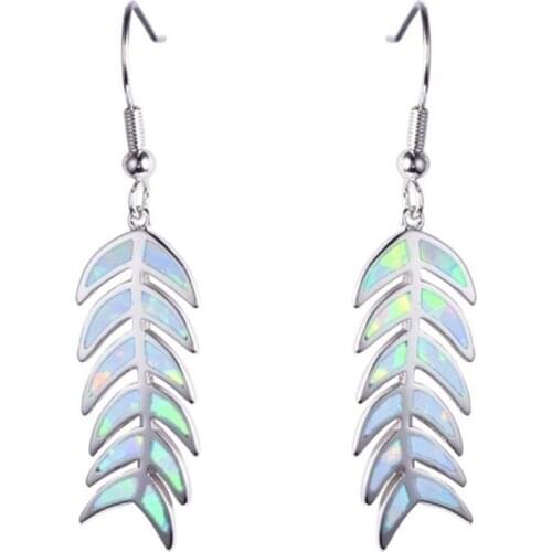 Popular Silver Plated 4 Colors Layer Leaf Shape Opalite Opal Drop Earrings for Women Charm Jewelry