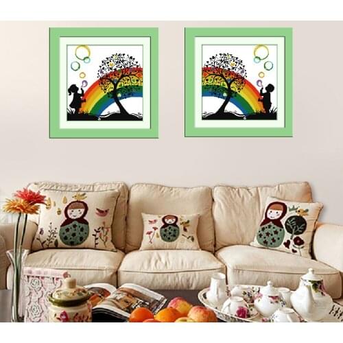 Joy Sunday Rainbow bubble boy girl decor painting counted print on canvas 11CT 14CT Cross Stitch kits embroidery needlework Sets