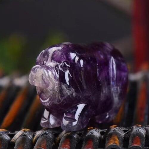 Hand Carved Natural Quartz Crystal Pig Amethyst Pig Figurine Crafts Healing Crystal Stone Animal Figurine Home Decoration Gift