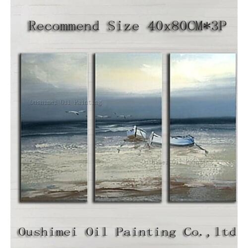 Hand Painted Modern Mural Picture on Canvas Group Of Beach Landscape Painting Hang Paintings For Room Seacape Hang Oil Painting