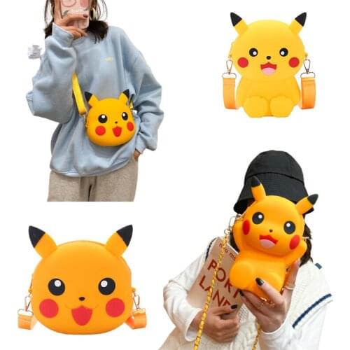 Pokemon Pikachu Japanese Anime Silicone Shoulder Bag Cosplay Cartoon Bag Boys and Girls Plush Bags Money Bags Phone Bags