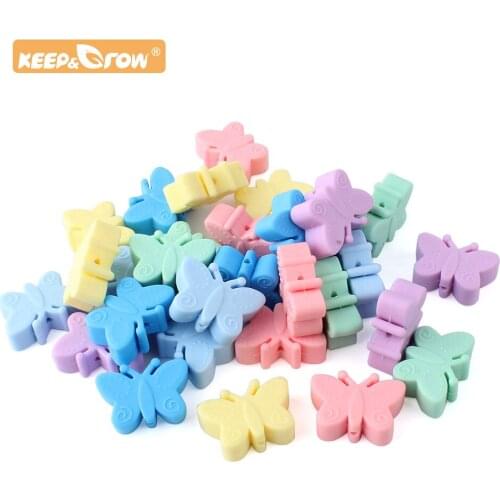 Keep&Grow 50pcs Butterfly Silicone Teethers Food Grade DIY Silicone Teething Necklace Animal Shaped Pacifier Holder Accessories