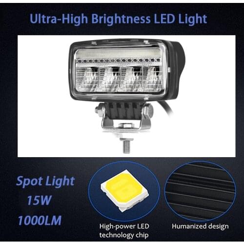 4.3" Inch IP67 Waterproof LED Work Light 15W 10-30V LED Light Bar Spot Beam 1000LM Off-road Driving Lamp for Car Truck Boat SUV