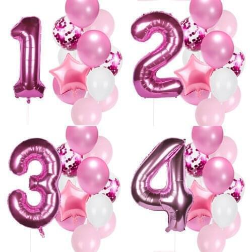 12pcs Birthday Party Pink Number Foil Balloons Birthday Party Decoration Boys Baby Girl Princess Party house decoration