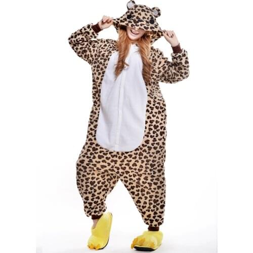 Adults Animal Pajamas Leopard Bear Onesie Stitch Kigurumi Women Men Sleepwear Cosplay Costume Flannel Sleepwear Pijama Cartoon