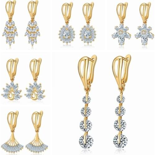 Gold Tassel Earrings For Women Aros Mujer Long Brand Design Zircon Pave Flower Hook Earrings Engagement Wedding Jewelry Gift
