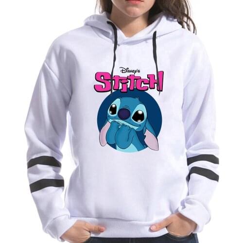 Kawaii Stitch Ohana Hoodies Women Pink Cartoon Lilo Stitch Graphic Streetwear Anime Unisex Korean Style Sweatshirts Female 2021